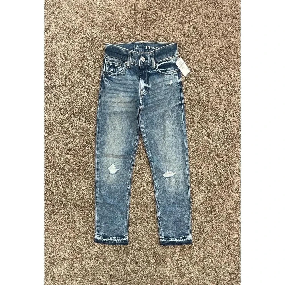 NWT Gap Kids 90s Straight Jeans 10 Slim Medium Destroy Organic Cotton Washwell